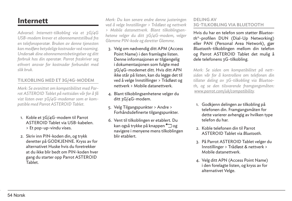 Internett | Parrot ASTEROID Tablet User Manual | Page 54 / 152