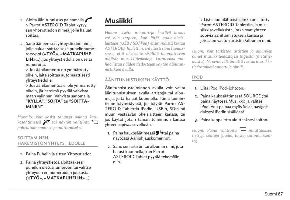 Musiikki | Parrot ASTEROID Tablet User Manual | Page 67 / 152
