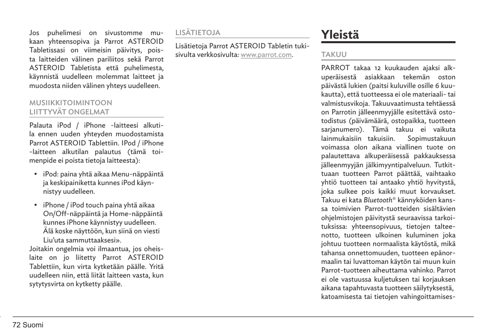 Yleistä | Parrot ASTEROID Tablet User Manual | Page 72 / 152