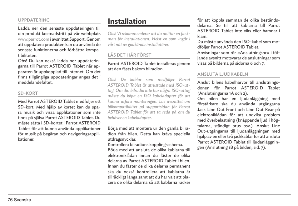 Installation | Parrot ASTEROID Tablet User Manual | Page 76 / 152