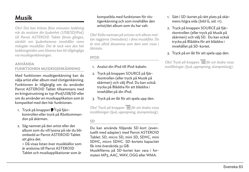 Musik | Parrot ASTEROID Tablet User Manual | Page 83 / 152