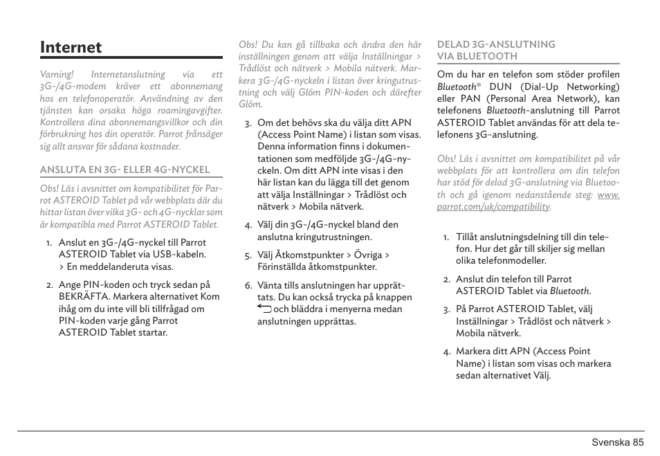 Internet | Parrot ASTEROID Tablet User Manual | Page 85 / 152