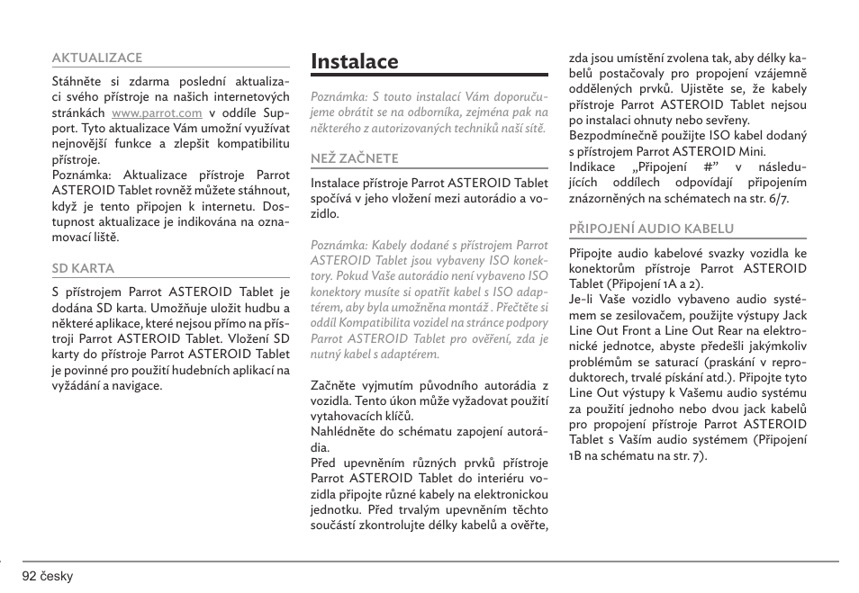 Instalace | Parrot ASTEROID Tablet User Manual | Page 92 / 152