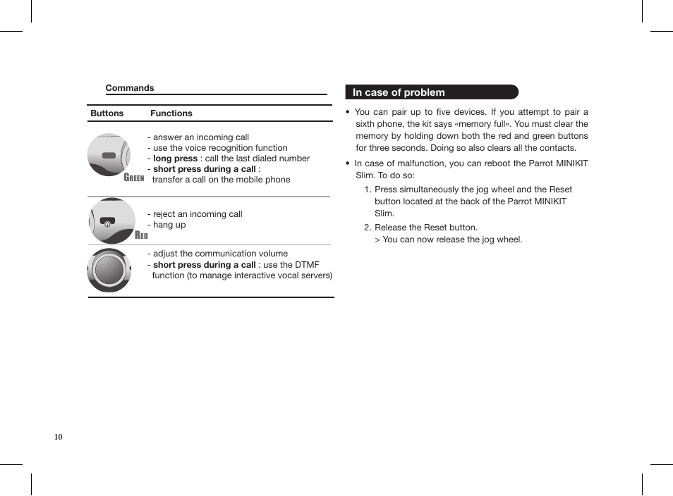 Parrot MINIKIT Slim User Manual | Page 10 / 48