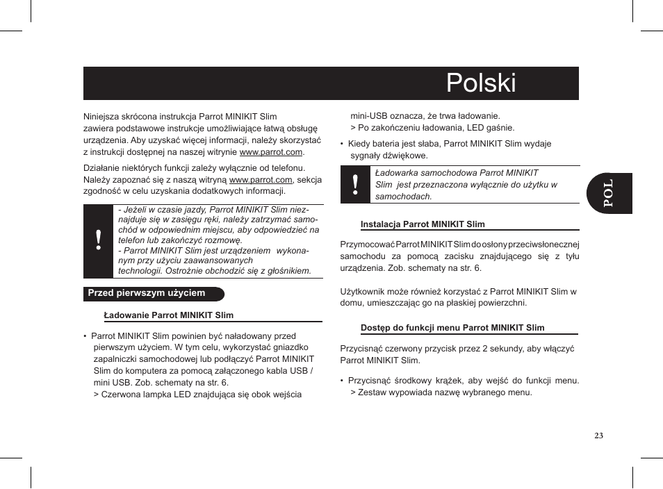Polski | Parrot MINIKIT Slim User Manual | Page 23 / 48