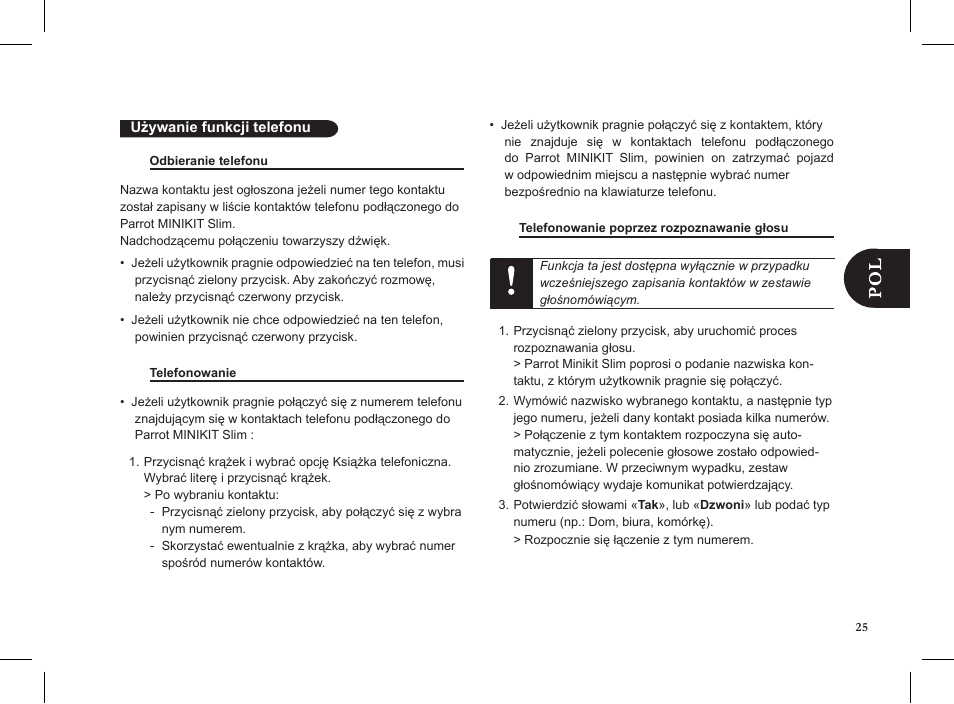 Parrot MINIKIT Slim User Manual | Page 25 / 48