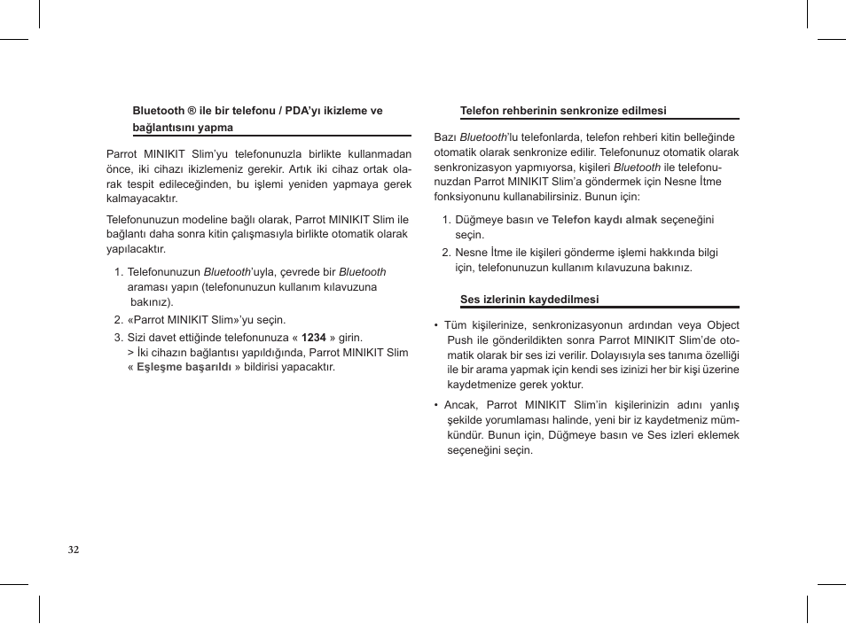 Parrot MINIKIT Slim User Manual | Page 32 / 48