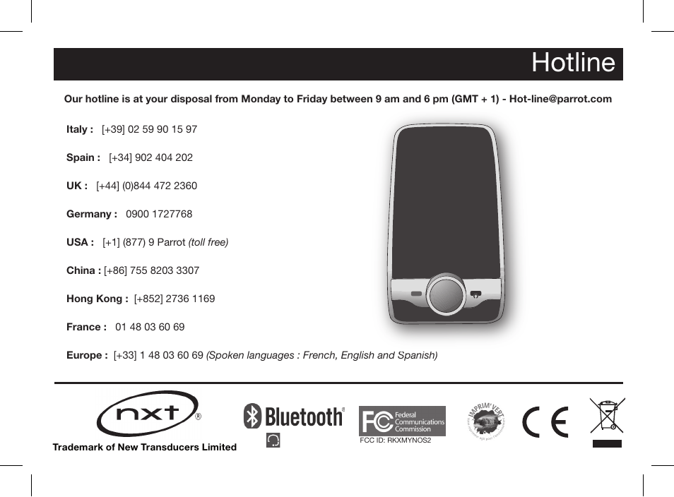 Hotline | Parrot MINIKIT Slim User Manual | Page 47 / 48