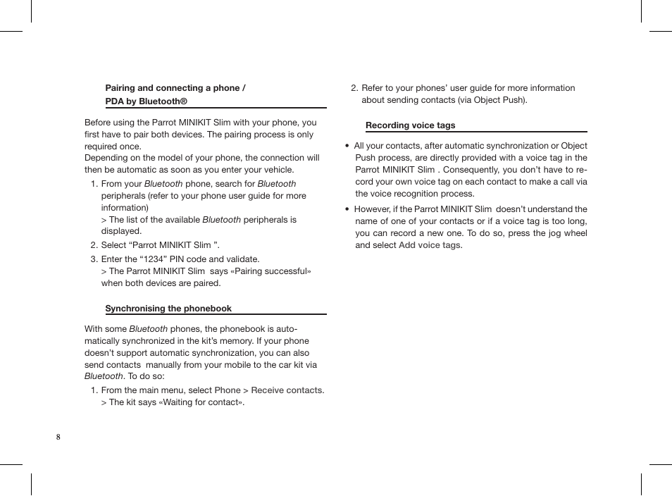 Parrot MINIKIT Slim User Manual | Page 8 / 48
