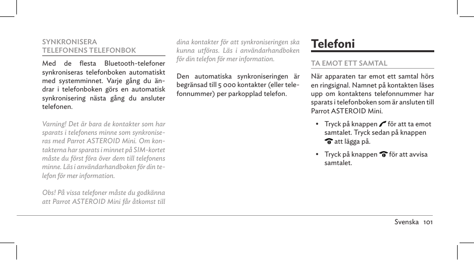 Telefoni | Parrot ASTEROID Mini User Manual | Page 101 / 196
