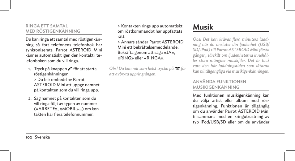 Musik | Parrot ASTEROID Mini User Manual | Page 102 / 196