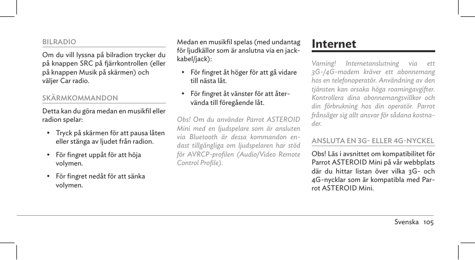 Internet | Parrot ASTEROID Mini User Manual | Page 105 / 196