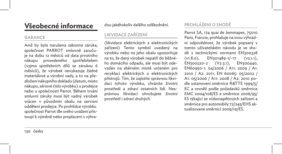 Všeobecné informace | Parrot ASTEROID Mini User Manual | Page 130 / 196