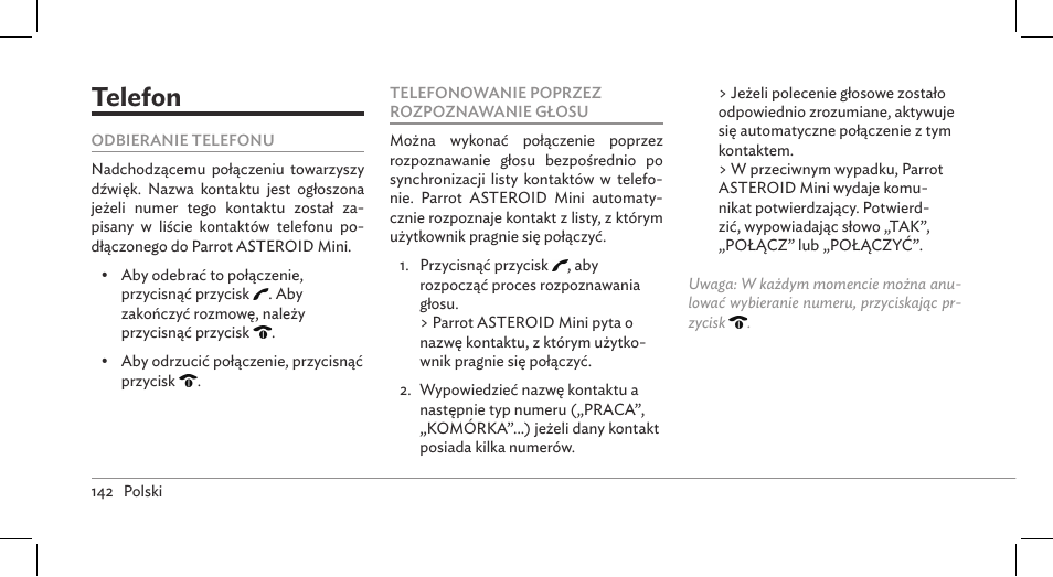 Telefon | Parrot ASTEROID Mini User Manual | Page 142 / 196
