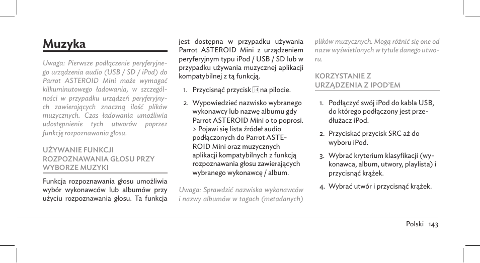 Muzyka | Parrot ASTEROID Mini User Manual | Page 143 / 196