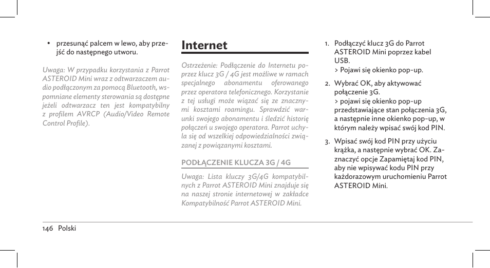 Internet | Parrot ASTEROID Mini User Manual | Page 146 / 196