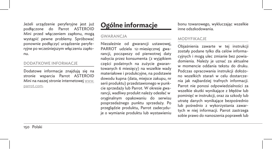 Ogólne informacje | Parrot ASTEROID Mini User Manual | Page 150 / 196