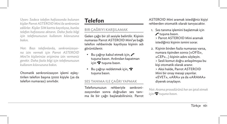 Telefon | Parrot ASTEROID Mini User Manual | Page 161 / 196