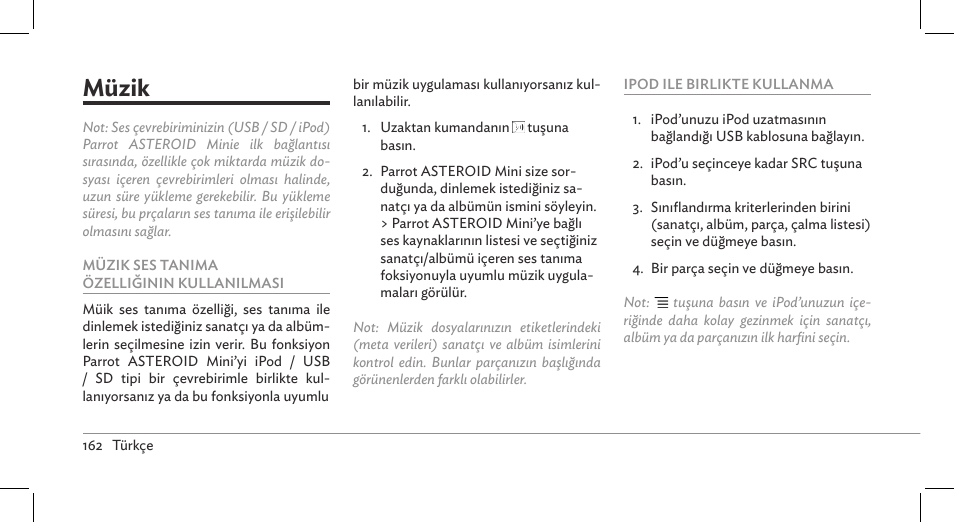 Müzik | Parrot ASTEROID Mini User Manual | Page 162 / 196