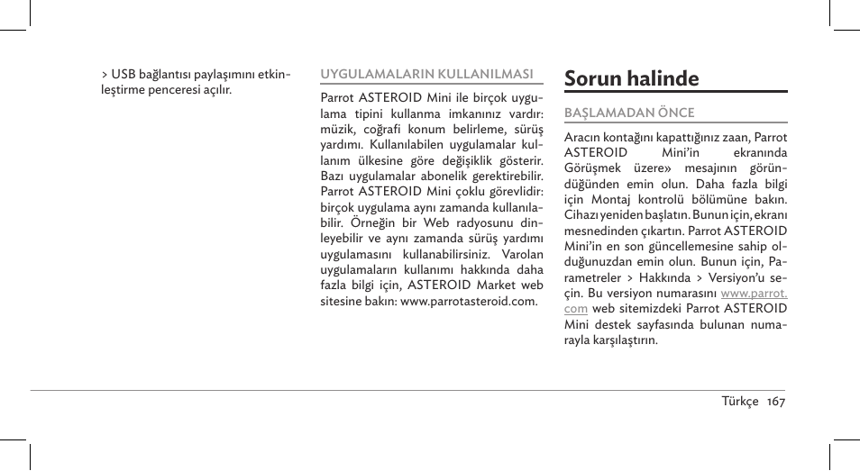 Sorun halinde | Parrot ASTEROID Mini User Manual | Page 167 / 196