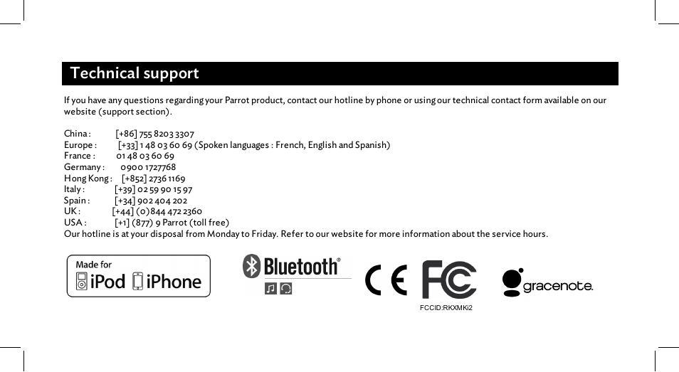 Technical support | Parrot ASTEROID Mini User Manual | Page 195 / 196