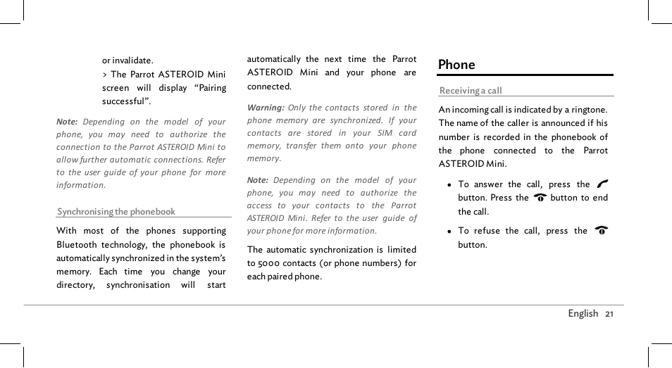 Getting started, Phone | Parrot ASTEROID Mini User Manual | Page 21 / 196