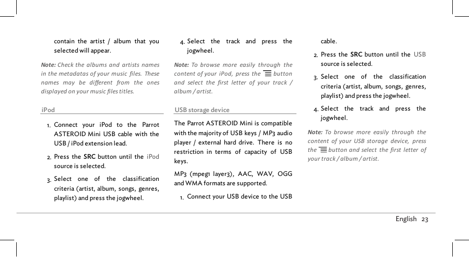 Music | Parrot ASTEROID Mini User Manual | Page 23 / 196