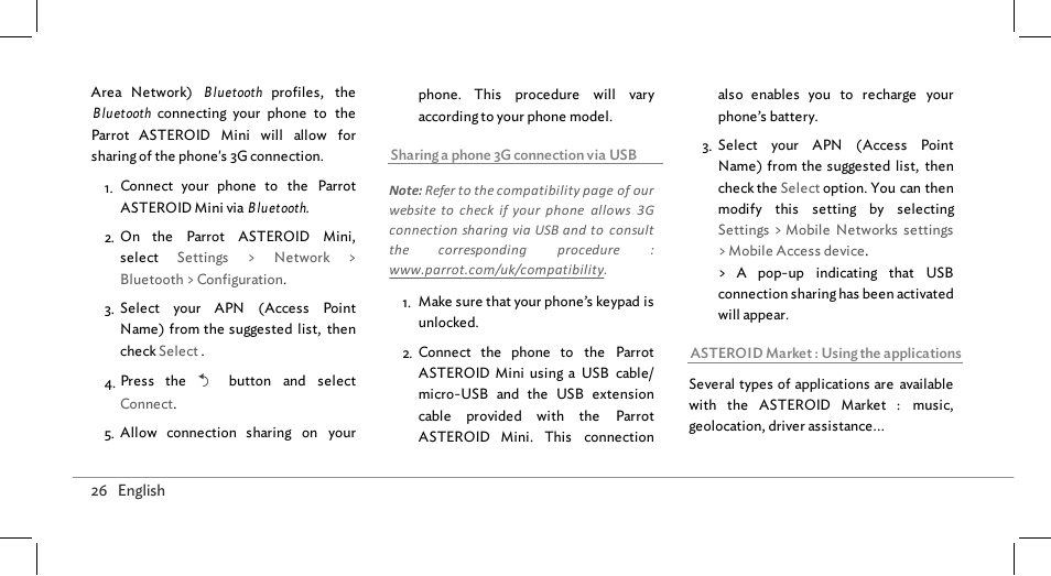 Troubleshooting | Parrot ASTEROID Mini User Manual | Page 26 / 196