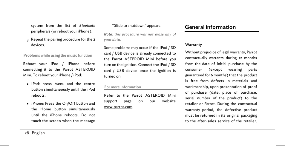 General information | Parrot ASTEROID Mini User Manual | Page 28 / 196