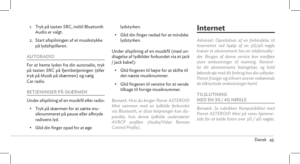 Internet | Parrot ASTEROID Mini User Manual | Page 45 / 196
