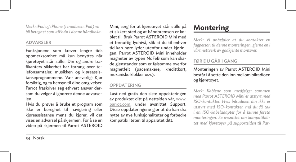 Montering | Parrot ASTEROID Mini User Manual | Page 54 / 196
