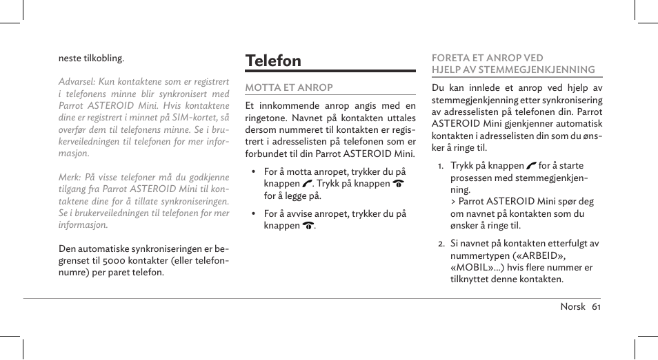 Telefon | Parrot ASTEROID Mini User Manual | Page 61 / 196