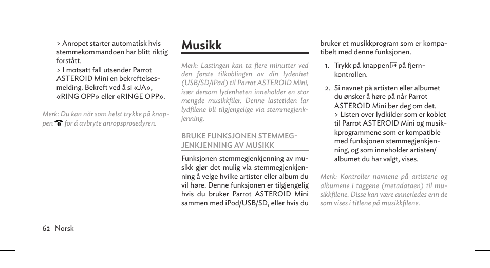 Musikk | Parrot ASTEROID Mini User Manual | Page 62 / 196