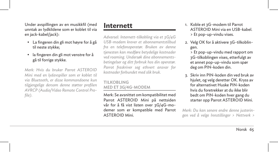 Internett | Parrot ASTEROID Mini User Manual | Page 65 / 196