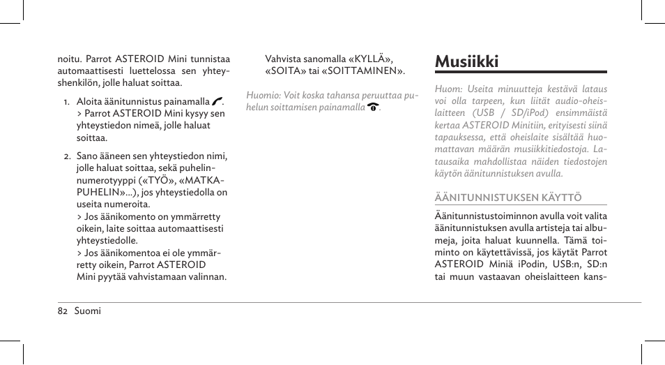 Musiikki | Parrot ASTEROID Mini User Manual | Page 82 / 196