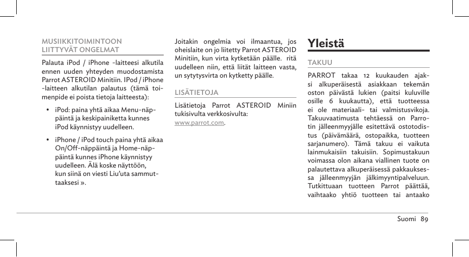Yleistä | Parrot ASTEROID Mini User Manual | Page 89 / 196