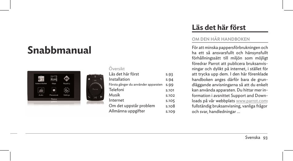 Snabbmanual, Läs det här först | Parrot ASTEROID Mini User Manual | Page 93 / 196