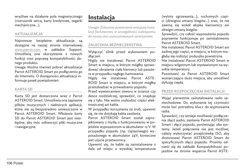 Instalacja | Parrot ASTEROID Smart User Manual | Page 106 / 152