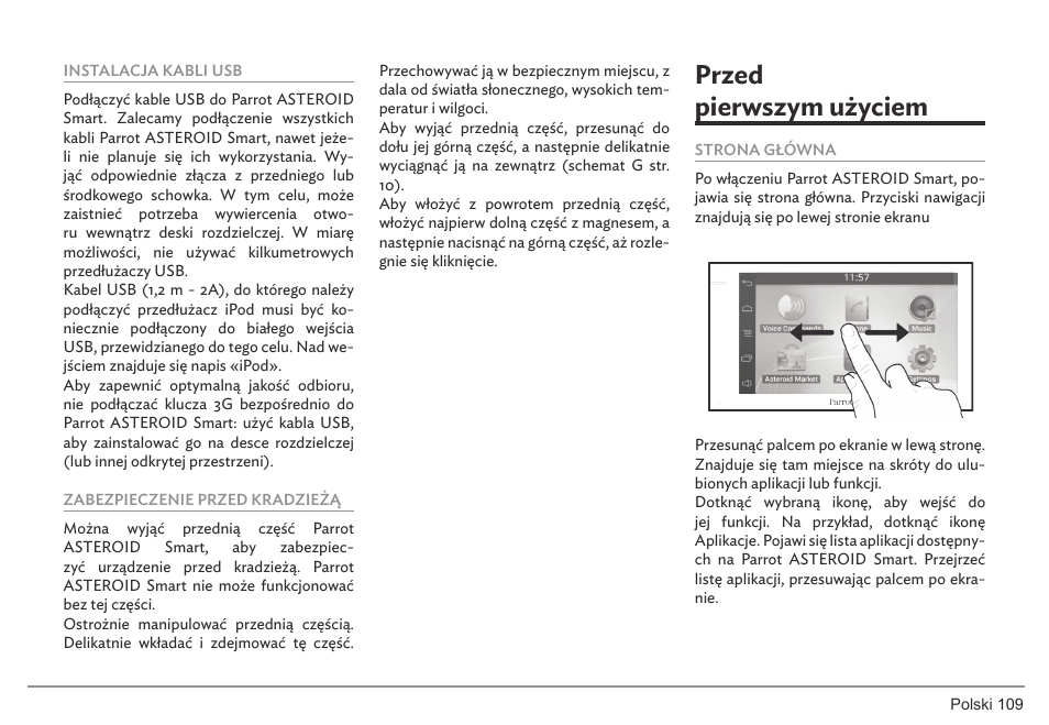 Przed pierwszym użyciem | Parrot ASTEROID Smart User Manual | Page 109 / 152