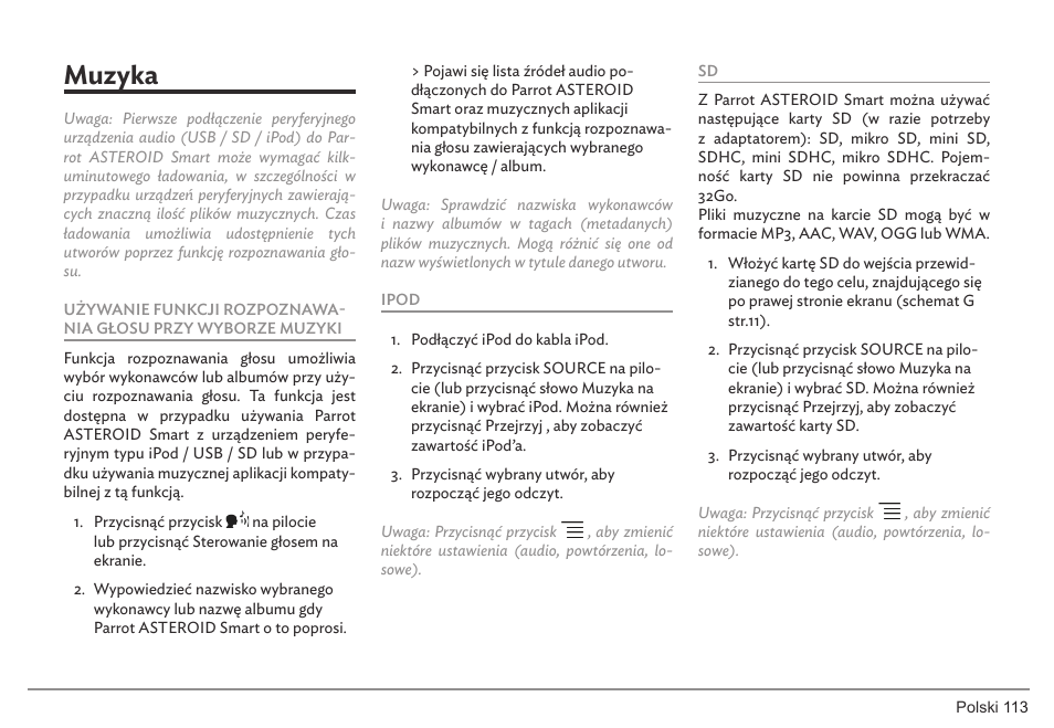 Muzyka | Parrot ASTEROID Smart User Manual | Page 113 / 152