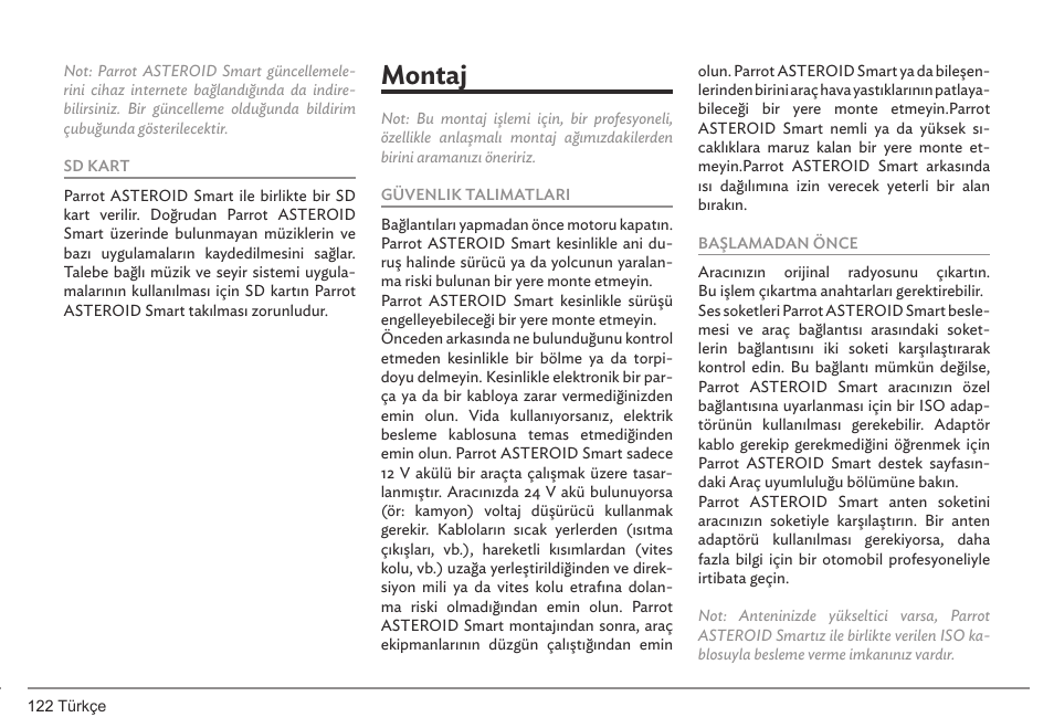 Montaj | Parrot ASTEROID Smart User Manual | Page 122 / 152