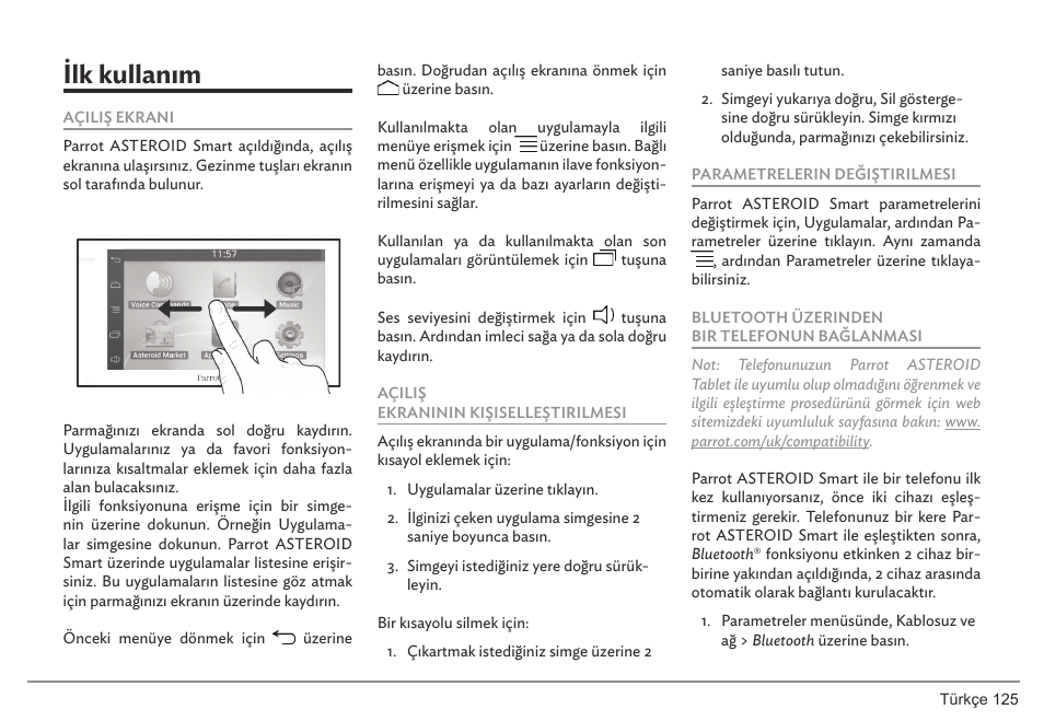 Ilk kullanım | Parrot ASTEROID Smart User Manual | Page 125 / 152