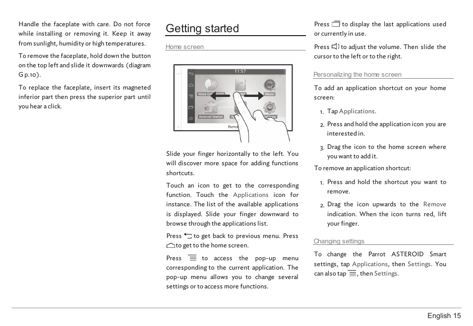 Getting started | Parrot ASTEROID Smart User Manual | Page 15 / 152