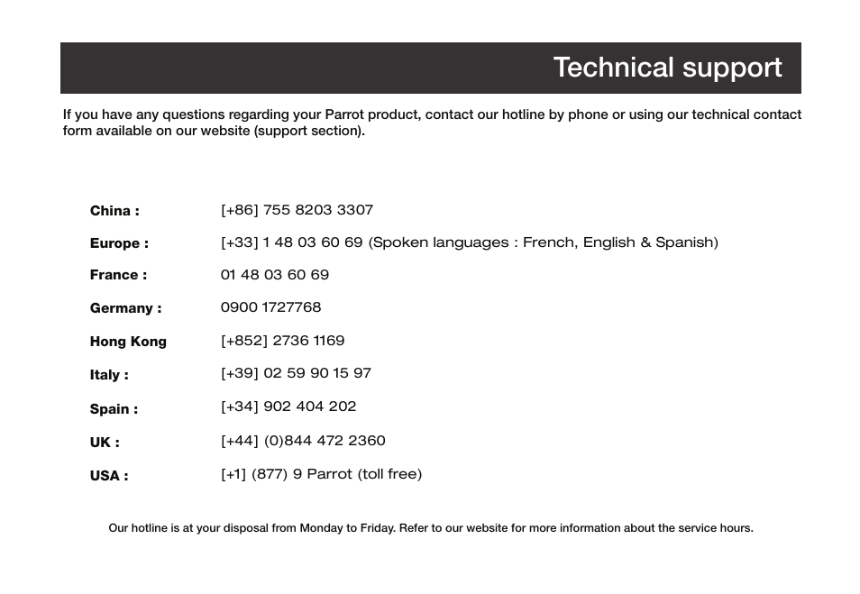 Technical support | Parrot ASTEROID Smart User Manual | Page 151 / 152