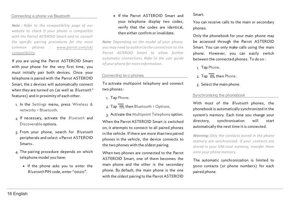 Parrot ASTEROID Smart User Manual | Page 16 / 152