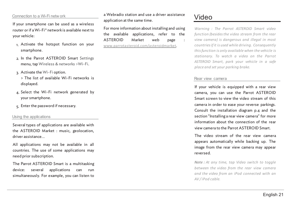 Video | Parrot ASTEROID Smart User Manual | Page 21 / 152