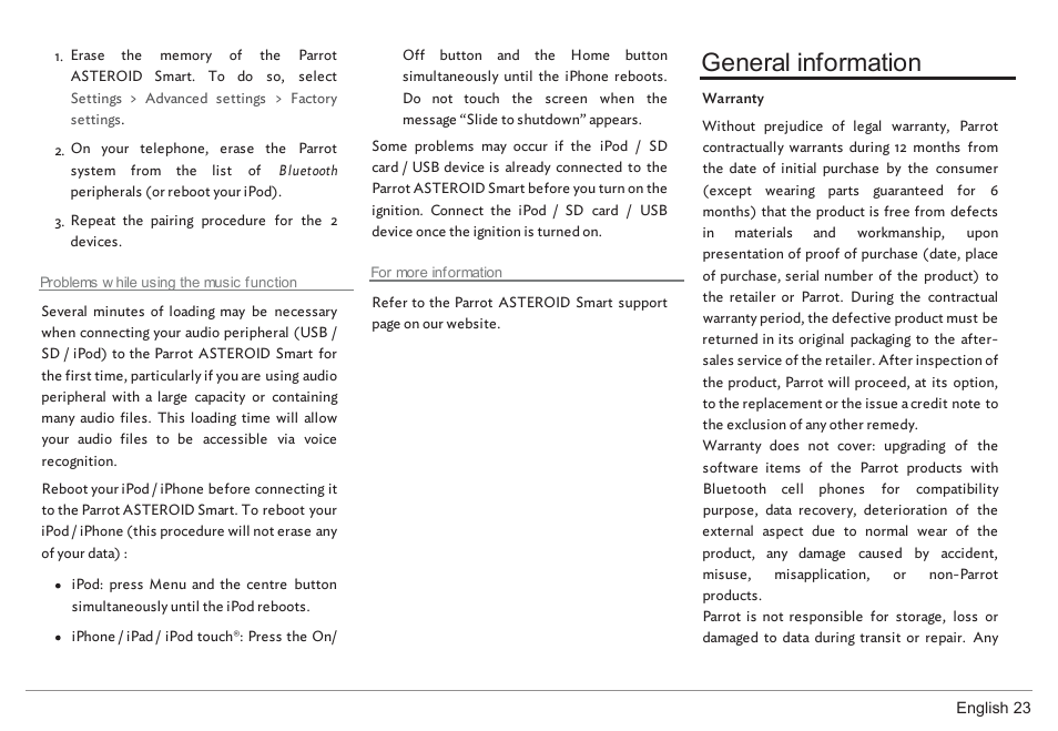 General information | Parrot ASTEROID Smart User Manual | Page 23 / 152