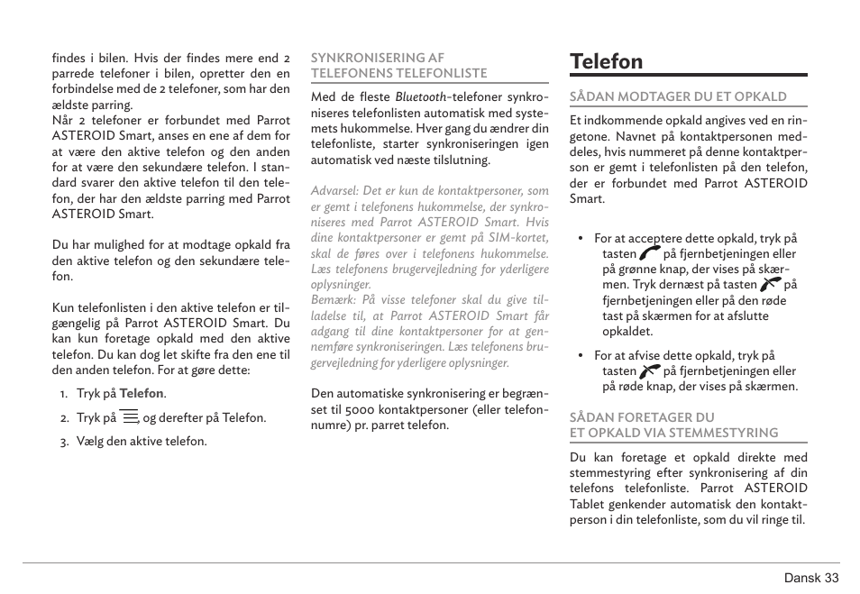 Telefon | Parrot ASTEROID Smart User Manual | Page 33 / 152