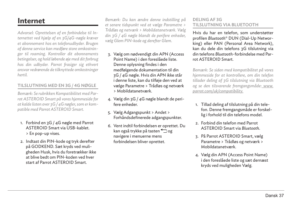 Internet | Parrot ASTEROID Smart User Manual | Page 37 / 152