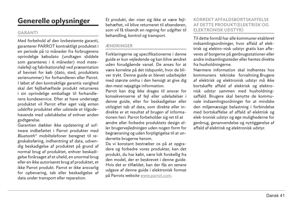 Generelle oplysninger | Parrot ASTEROID Smart User Manual | Page 41 / 152